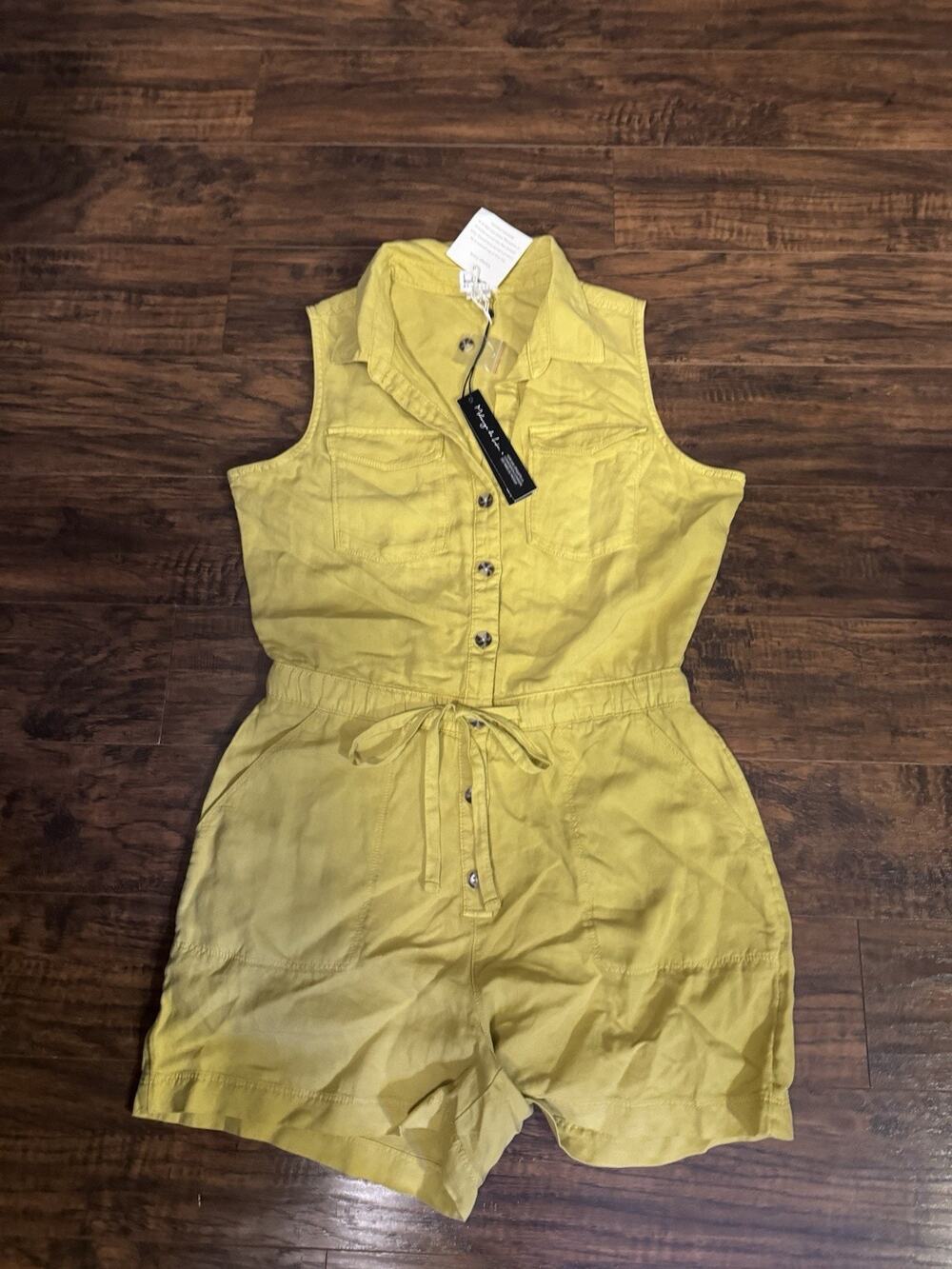 Nicole Miller Yellow Green Linen Blend Romper US 8